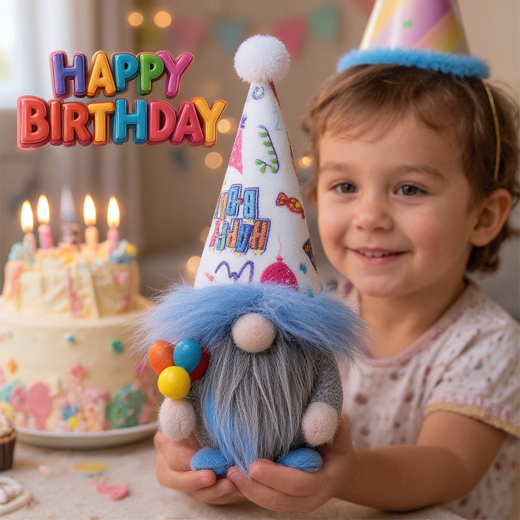 Balloon Birthday Gonk Plush Tiered Tray Decoration (8 inches)