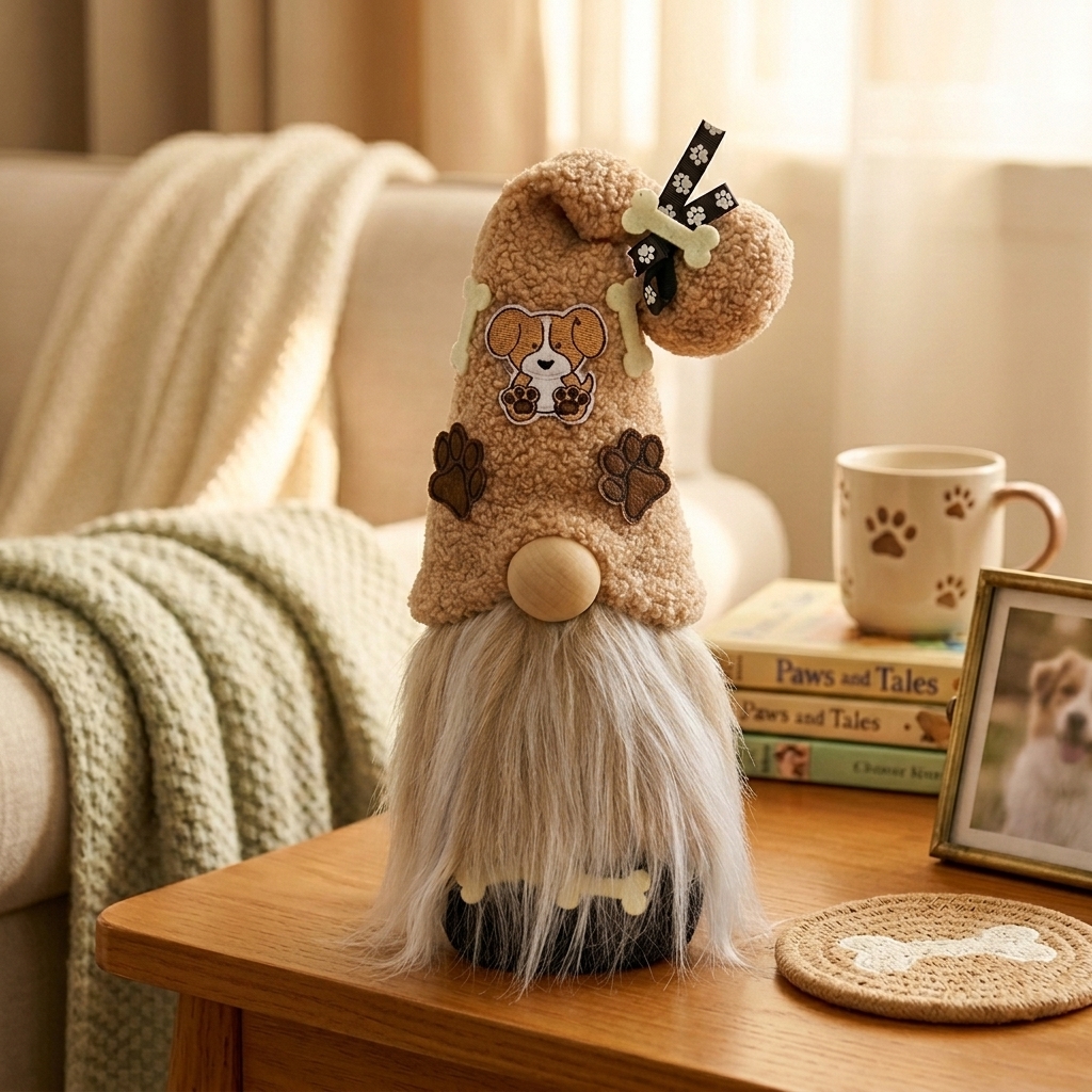 Puppy & Paw Print Gnome – Dog Lover Home Decor – 12 Inches