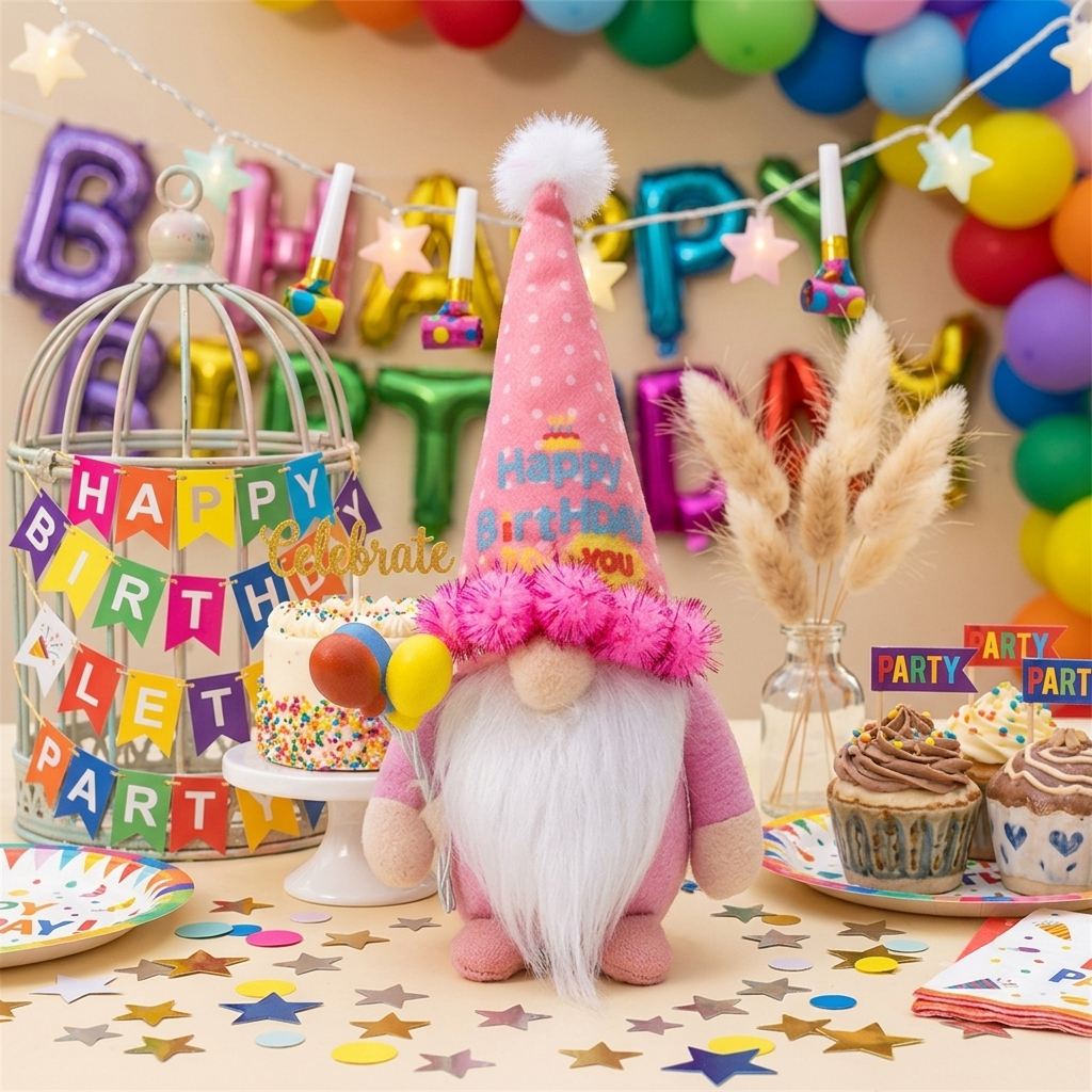 Colorful Polka-Dot Birthday Gock,Desktop Ornament (8 inches)