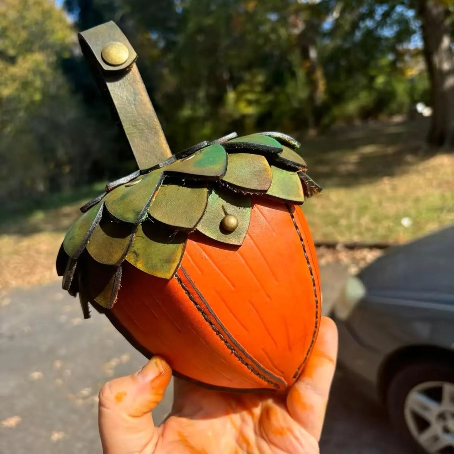 Handmade leather acorn bags