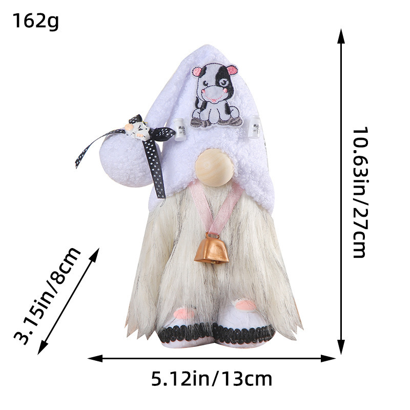 Black White Cow Gnome with Cowbell (11inches)