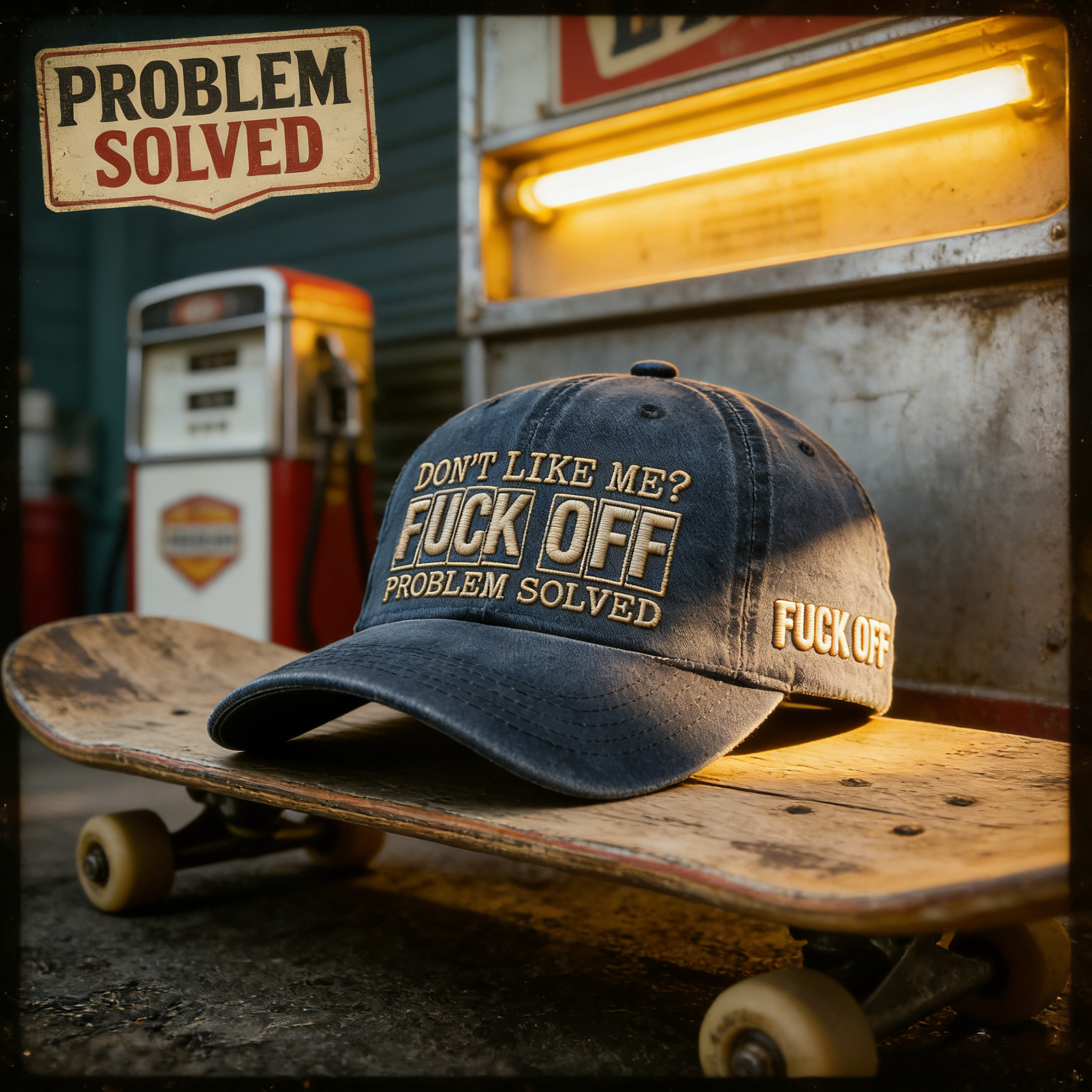 Don't Like Me?Fuck Off Problem Solved Embroidery Cap