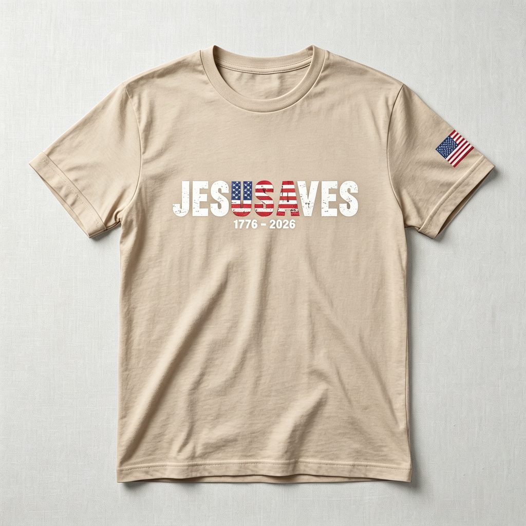 Christian Patriot Jesusave America Flag Sleeve Print T-shirt