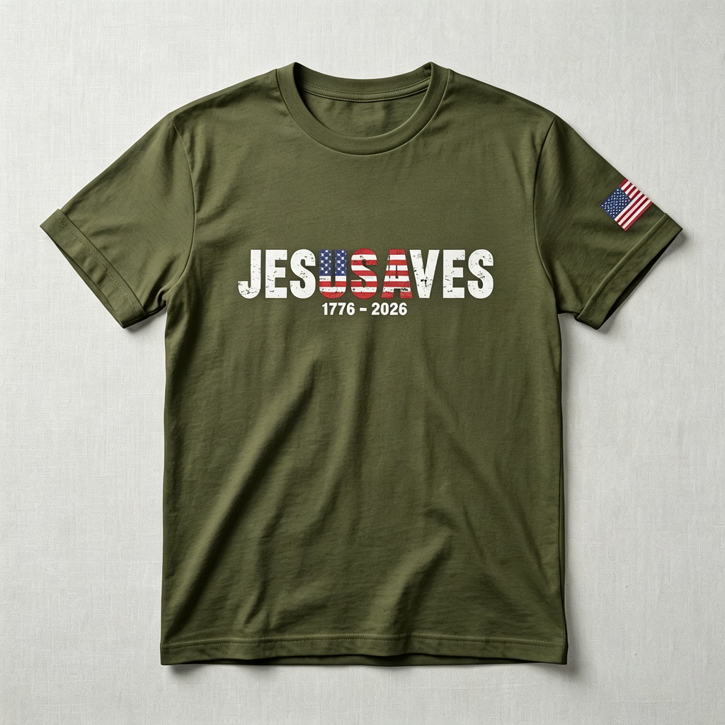 Christian Patriot Jesusave America Flag Sleeve Print T-shirt