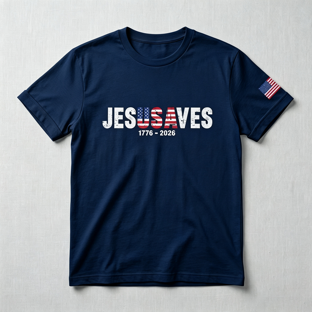 Christian Patriot Jesusave America Flag Sleeve Print T-shirt