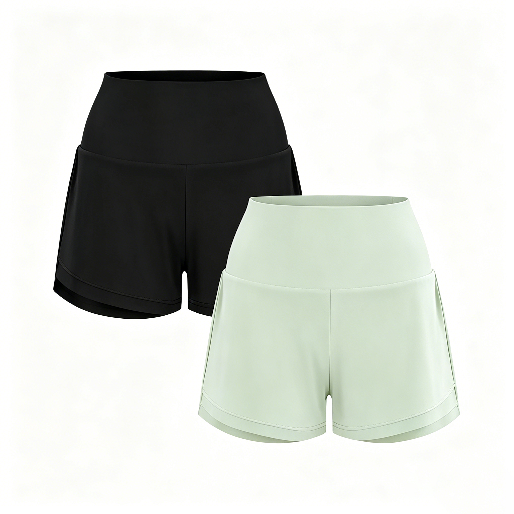 2-Piece Super High Waisted Back Pocket & Side Hidden Pocket 2-in-1 Yoga Shorts 3" Set