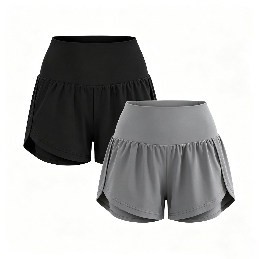 2-Piece Super High Waisted Back Pocket & Side Hidden Pocket 2-in-1 Yoga Shorts 3" Set