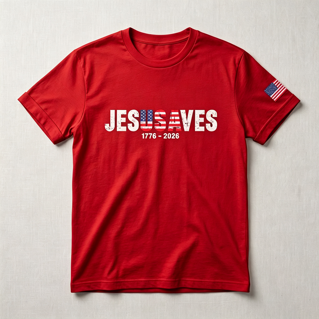 Christian Patriot Jesusave America Flag Sleeve Print T-shirt