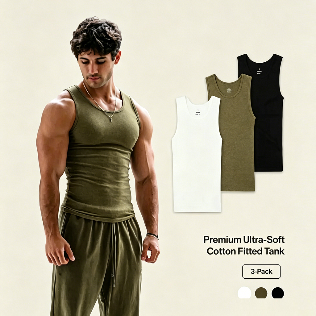 Premium Ultra-Soft Cotton Fitted Tanks 3 Pack