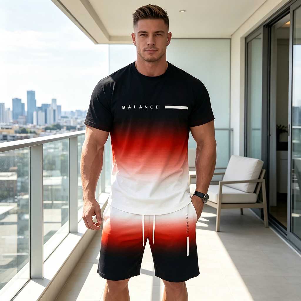 Men's Summer Regular-Fit Pure Cotton Short-Sleeve T-Shirt & Shorts Set
