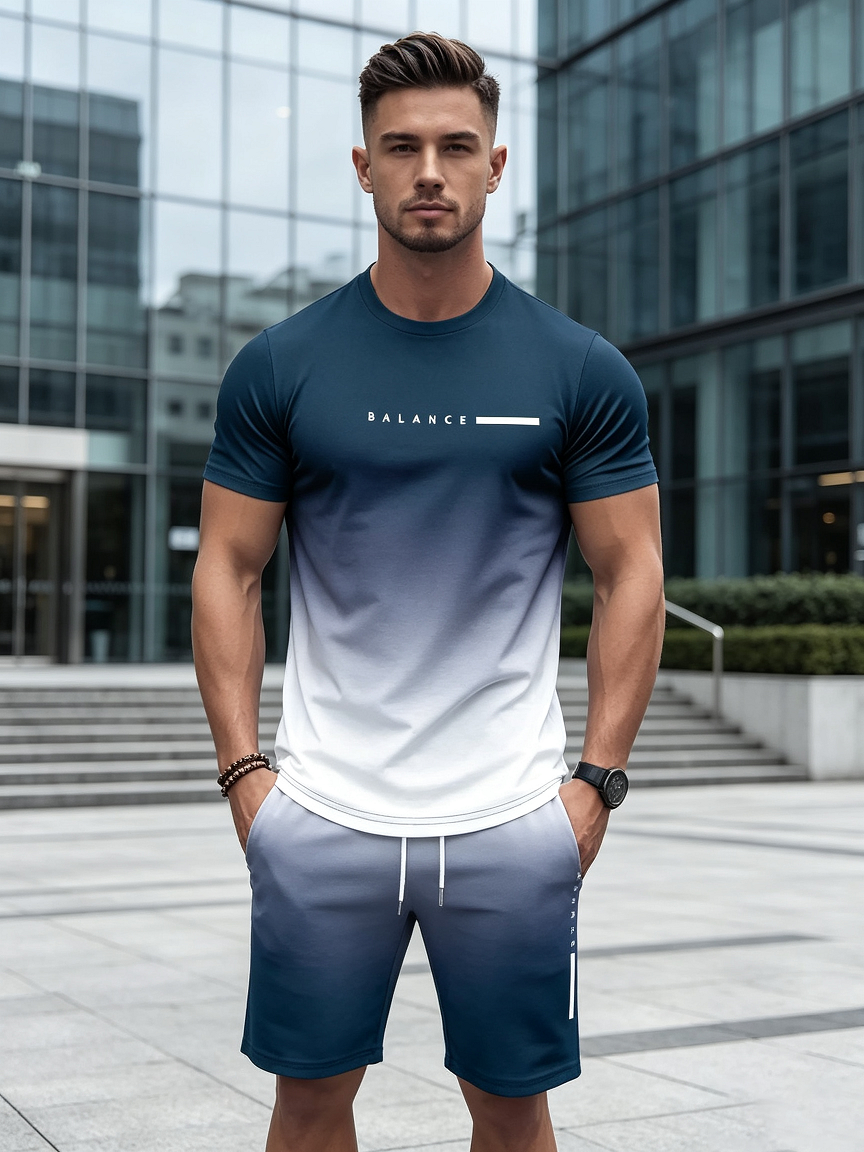 Men's Summer Regular-Fit Pure Cotton Short-Sleeve T-Shirt & Shorts Set