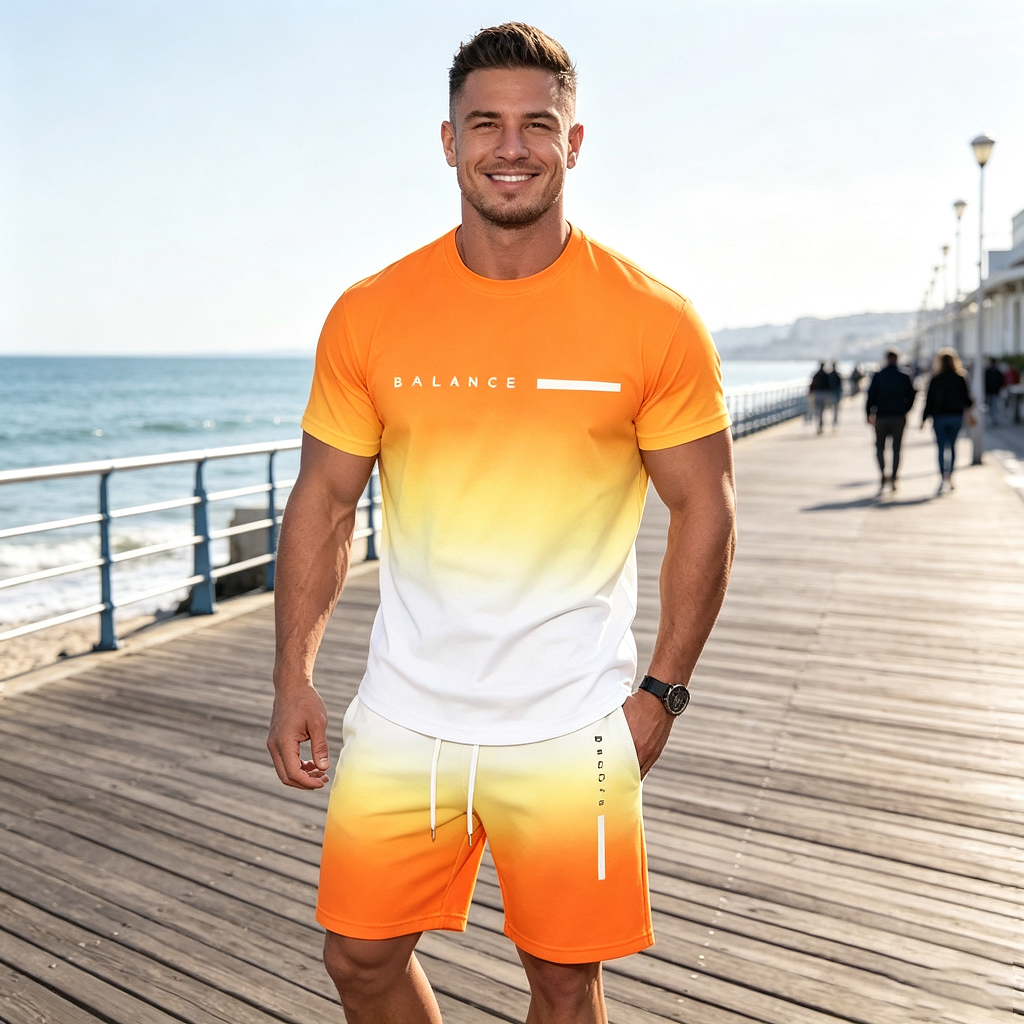 Men's Summer Regular-Fit Pure Cotton Short-Sleeve T-Shirt & Shorts Set