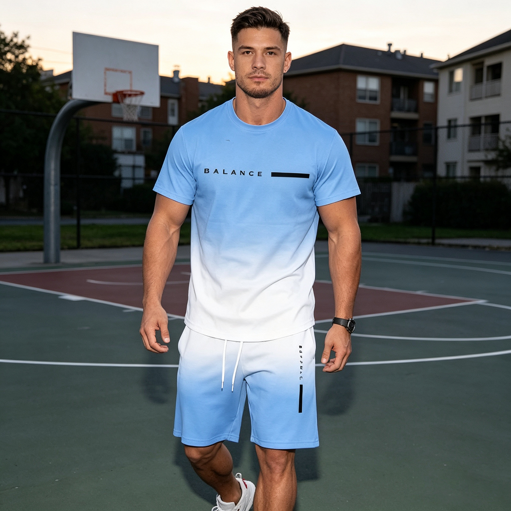 Men's Summer Regular-Fit Pure Cotton Short-Sleeve T-Shirt & Shorts Set
