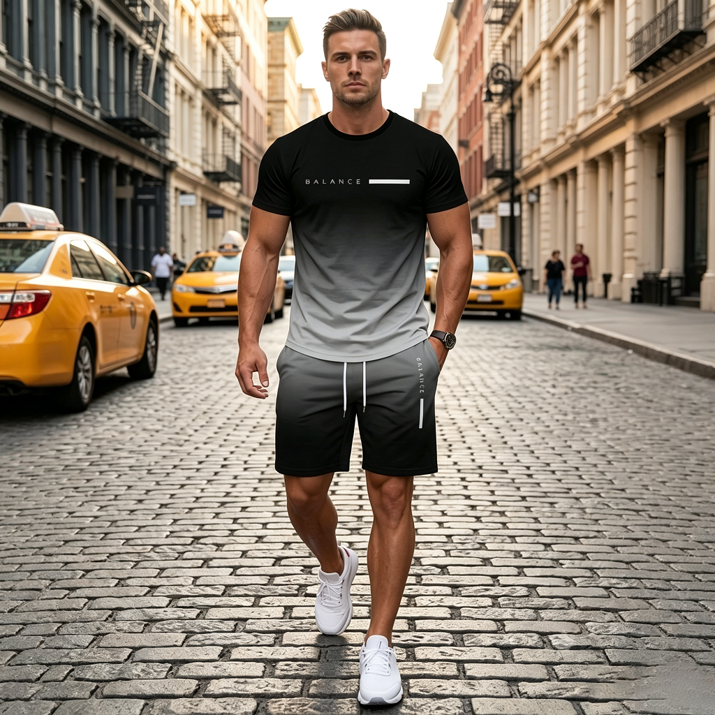 Men's Summer Regular-Fit Pure Cotton Short-Sleeve T-Shirt & Shorts Set