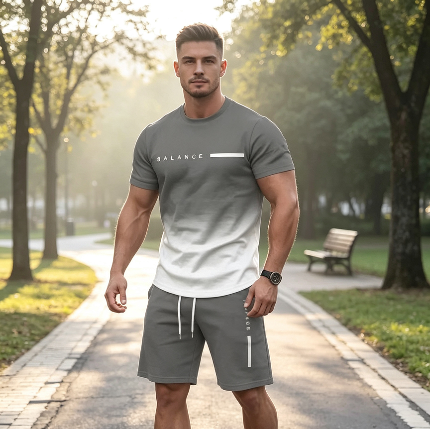 Men's Summer Regular-Fit Pure Cotton Short-Sleeve T-Shirt & Shorts Set