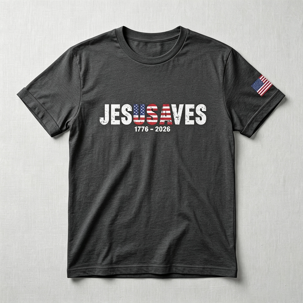 Christian Patriot Jesusave America Flag Sleeve Print T-shirt
