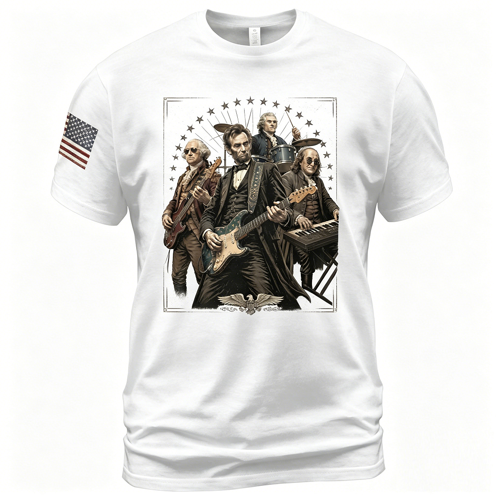 Presidents Rock Band Shirt Funny Patriotic Founding Fathers Graphic Tee