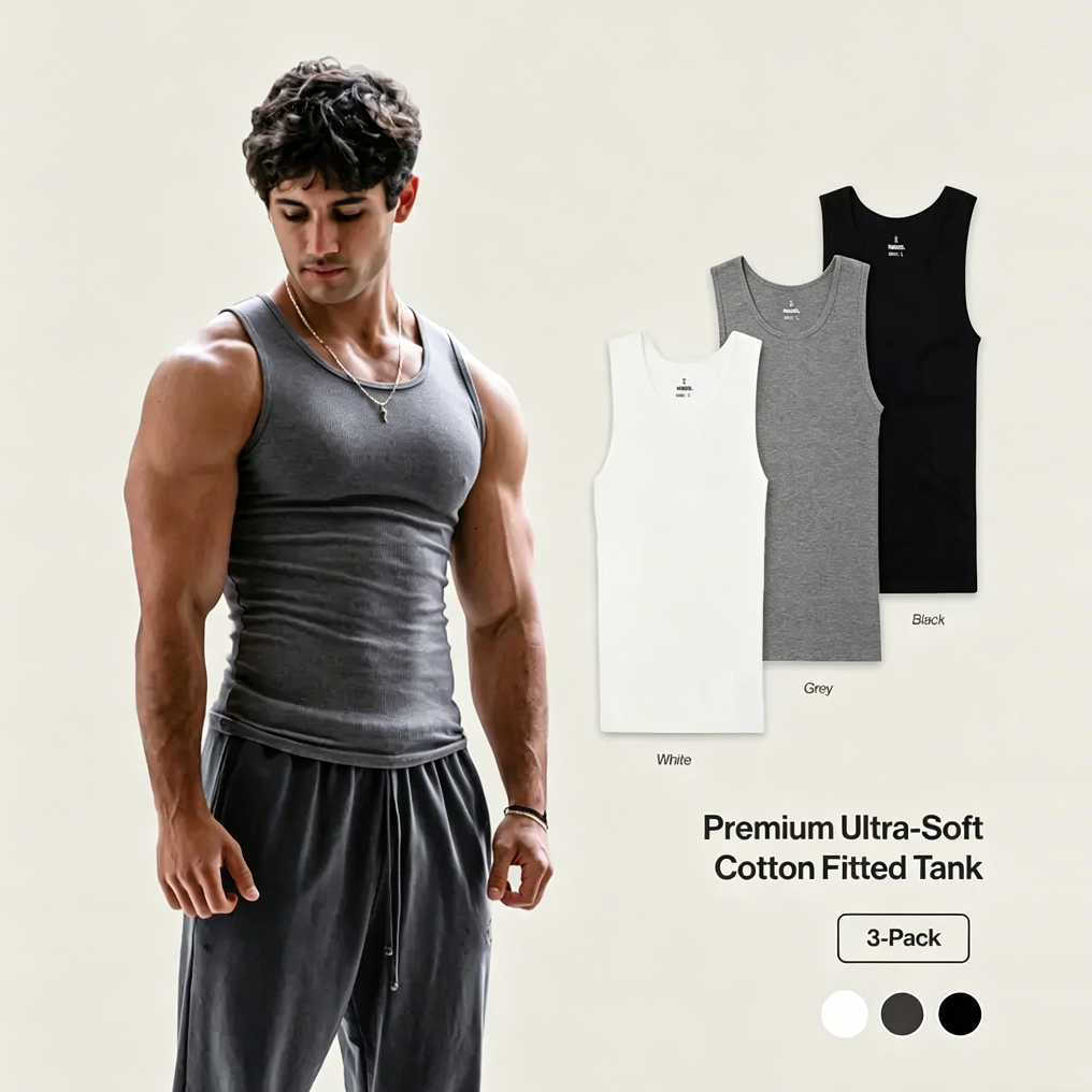 Premium Ultra-Soft Cotton Fitted Tanks 3 Pack
