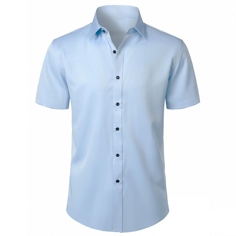 Men's Elastic Solid-Color Short-Sleeve Casual Shirt