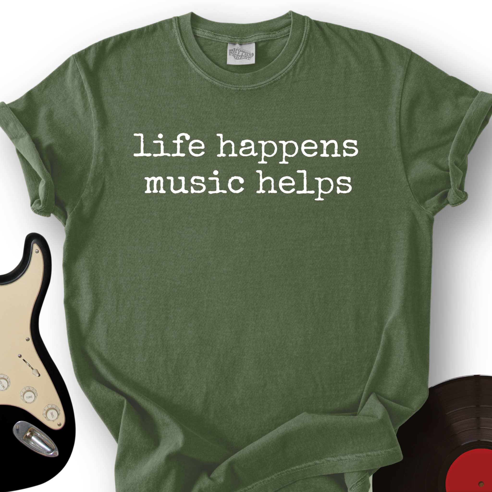 Life Happens, Music Helps | Vintage Charcoal Graphic Tee - Premium Essential