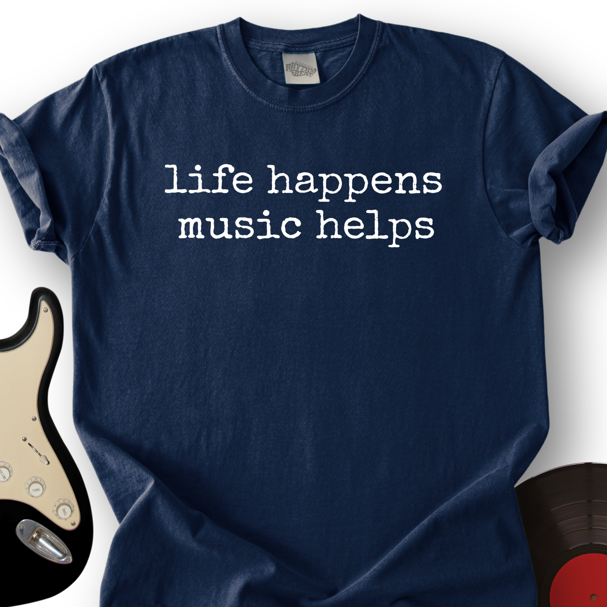 Life Happens, Music Helps | Vintage Charcoal Graphic Tee - Premium Essential