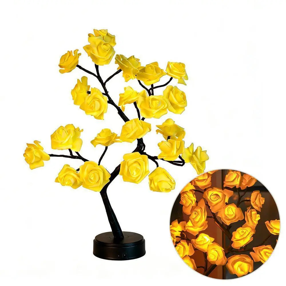 LED Rose Flower Tree Lamp - USB/Battery Powered Tabletop Decor Gift