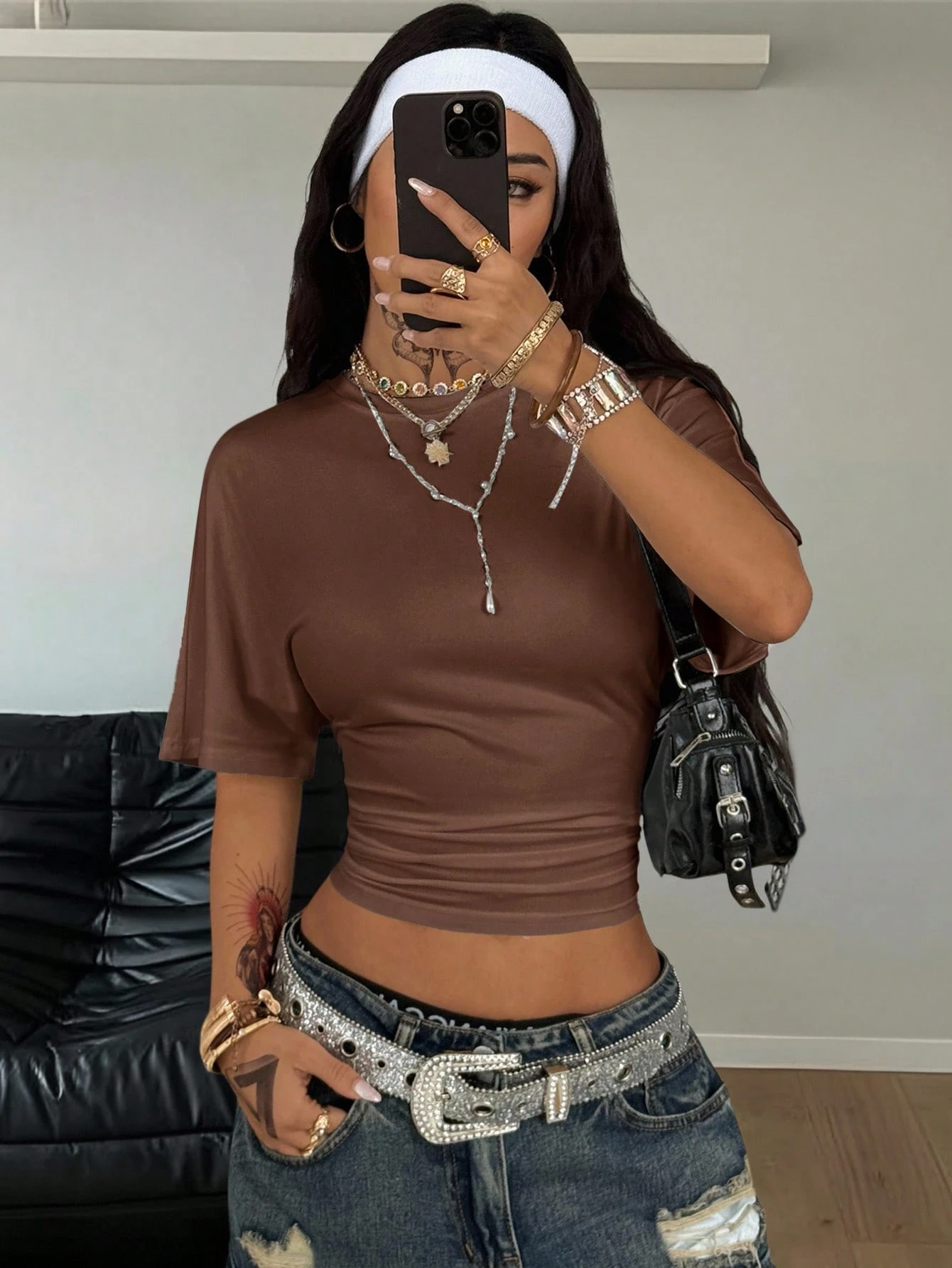 Women's Summer Casual Everyday Y2K Basic Loose Ruched Short T-Shirt, Elastic Street Style Tee for Daily Wear & Back to School