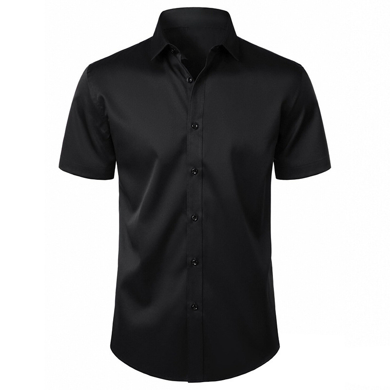 Men's Elastic Solid-Color Short-Sleeve Casual Shirt