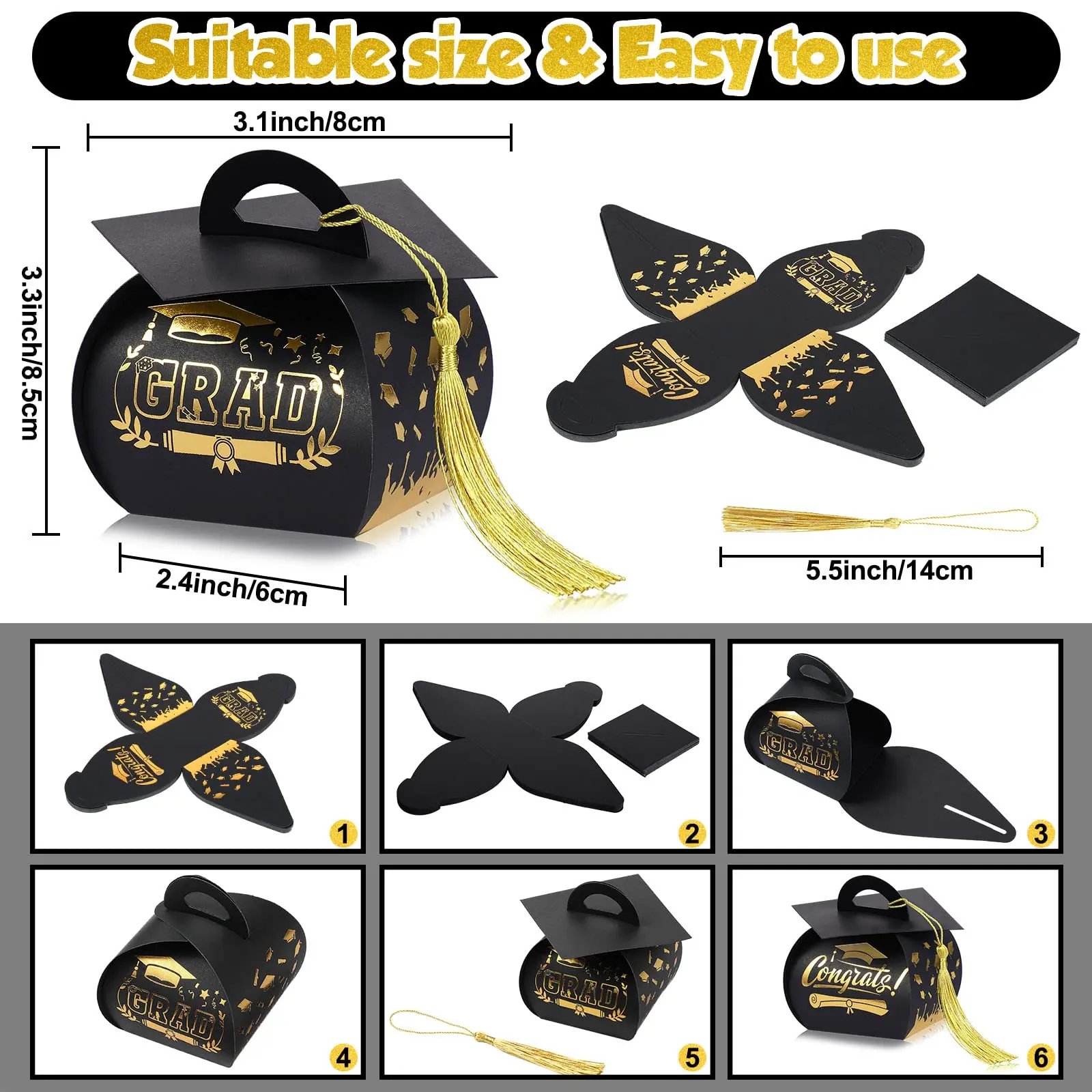 Graduation Cap Gift Boxes Graduation Decorations Class of 2026 Candy Box with Tassel for 2026 Grad Party Favors Supplies