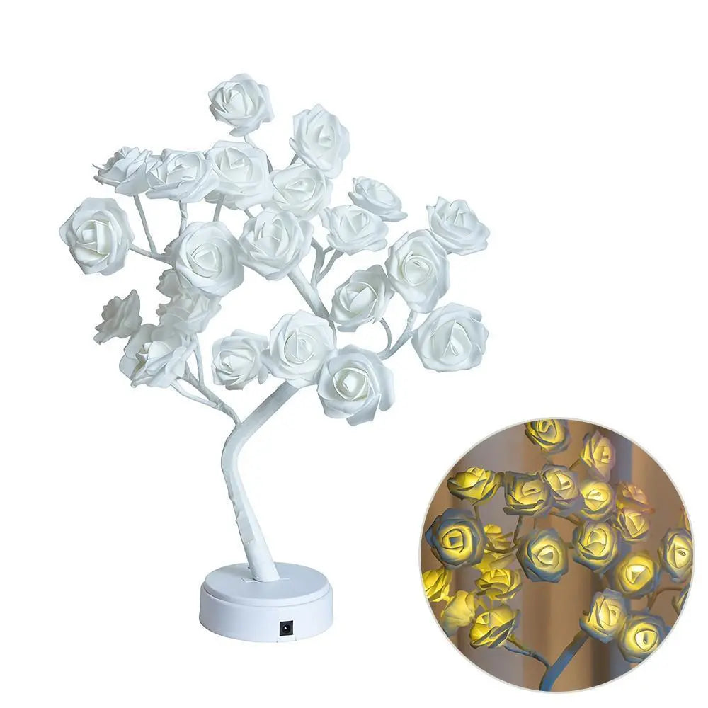 LED Rose Flower Tree Lamp - USB/Battery Powered Tabletop Decor Gift