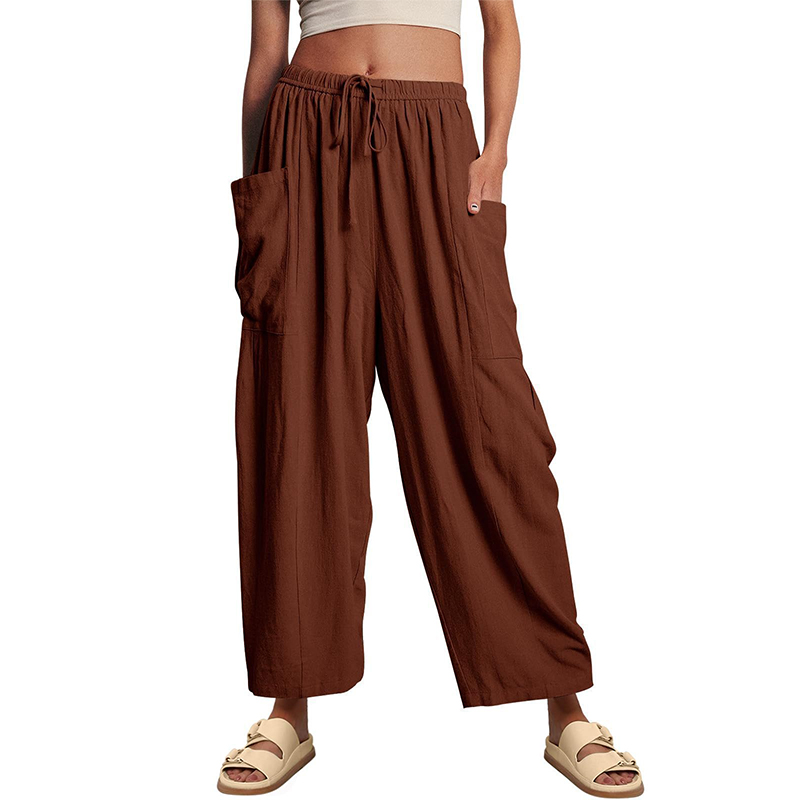 Women's Casual Loose-Fit Linen Wide-Leg Pants with Drawstring
