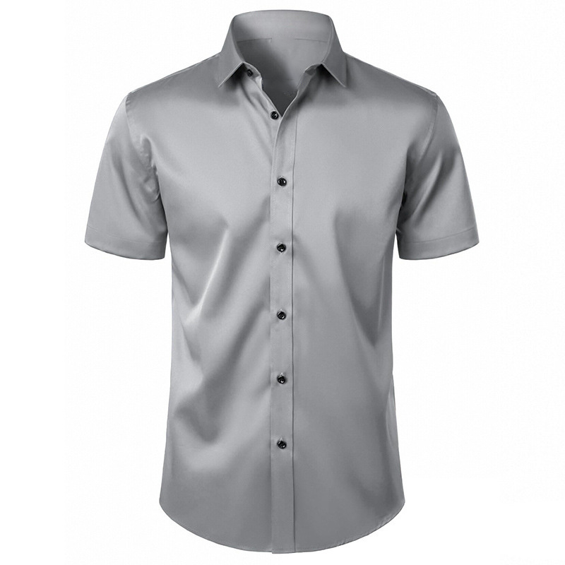 Men's Elastic Solid-Color Short-Sleeve Casual Shirt