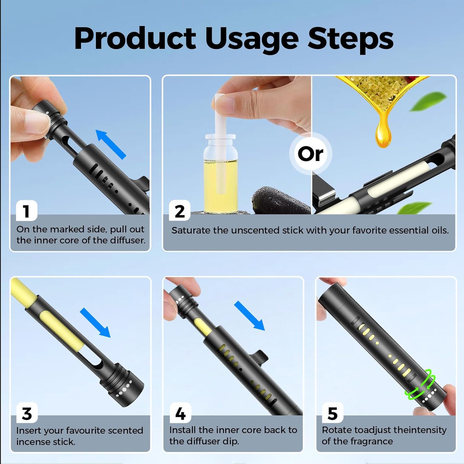 2 Car Air Freshener Diffuser Vent Clips，With Odorless Refill Sticks, Essential Oil Car Diffuser