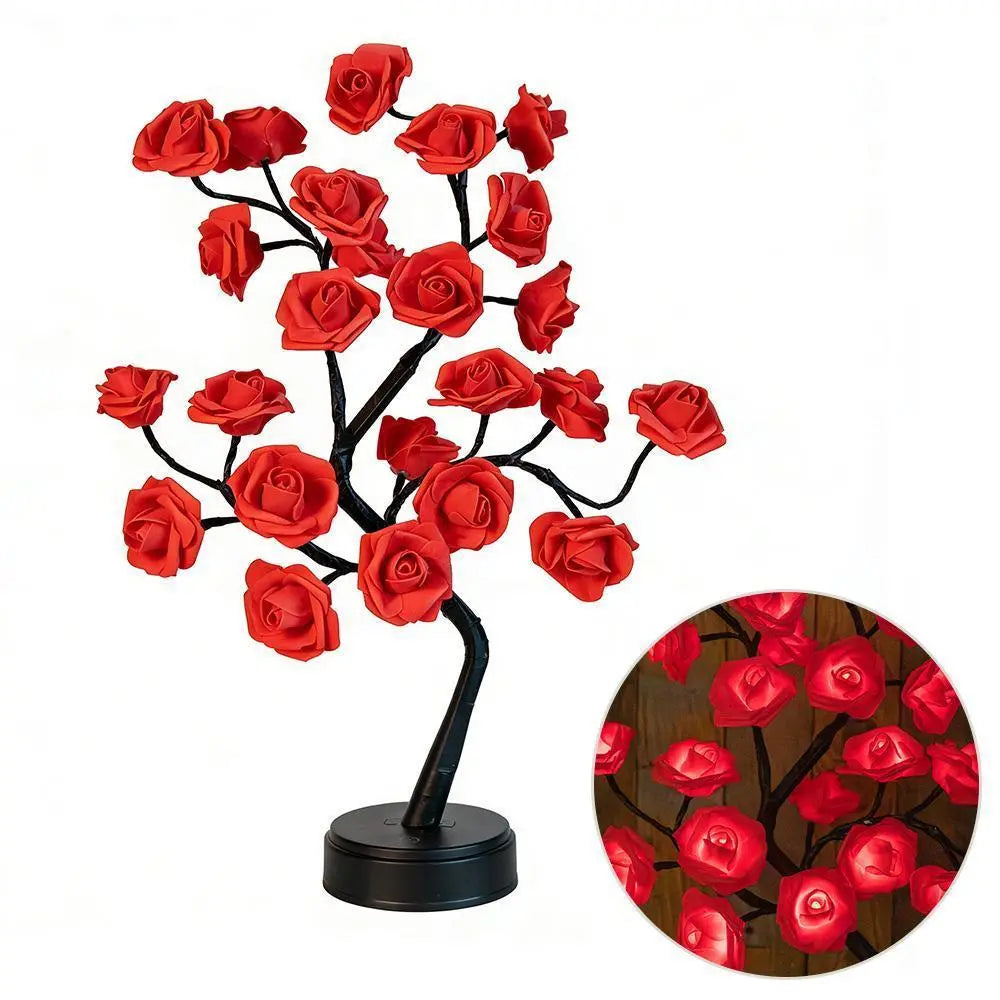 LED Rose Flower Tree Lamp - USB/Battery Powered Tabletop Decor Gift