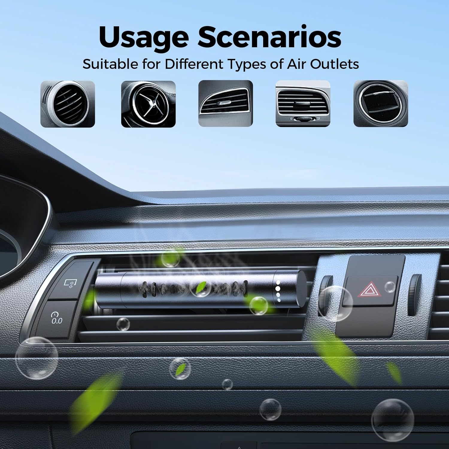 2 Car Air Freshener Diffuser Vent Clips，With Odorless Refill Sticks, Essential Oil Car Diffuser