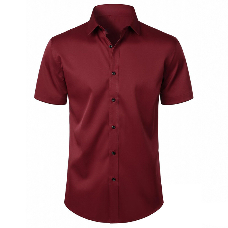 Men's Elastic Solid-Color Short-Sleeve Casual Shirt