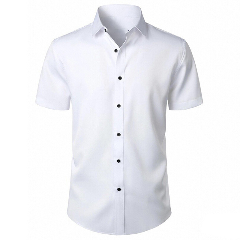 Men's Elastic Solid-Color Short-Sleeve Casual Shirt