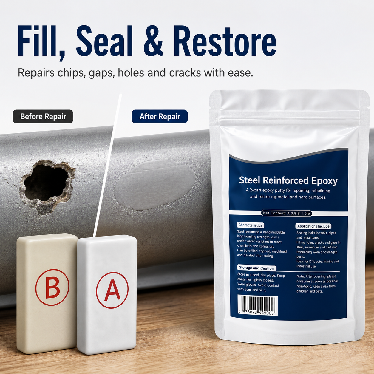 🏠Steel Reinforced Epoxy Repair Putty — Universal Glue for Metal, Wood, Plastic