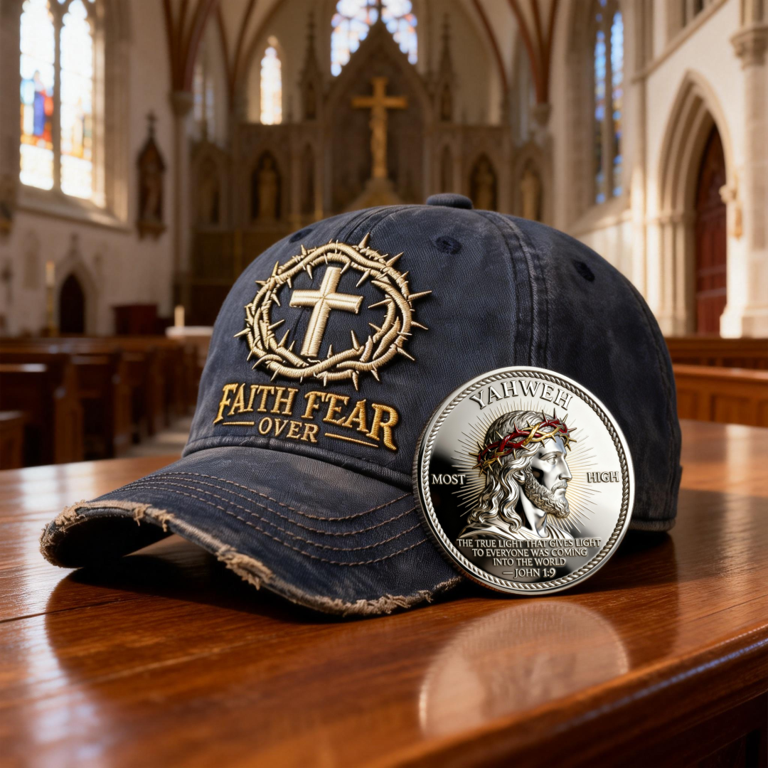 🏆Flash Sale 60% OFF - ✝️Faith Over Fear Christian Hat & Commemorative Coin Set✨