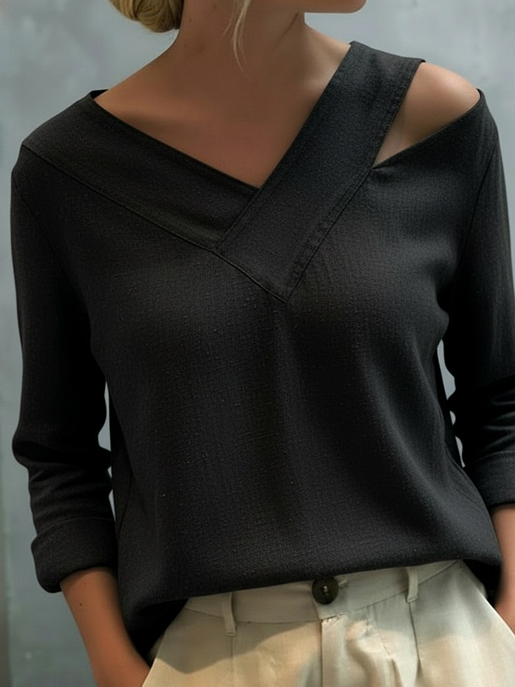 The Linen-Cotton Drape: Stylish V-Neck Off-The-Shoulder Top 