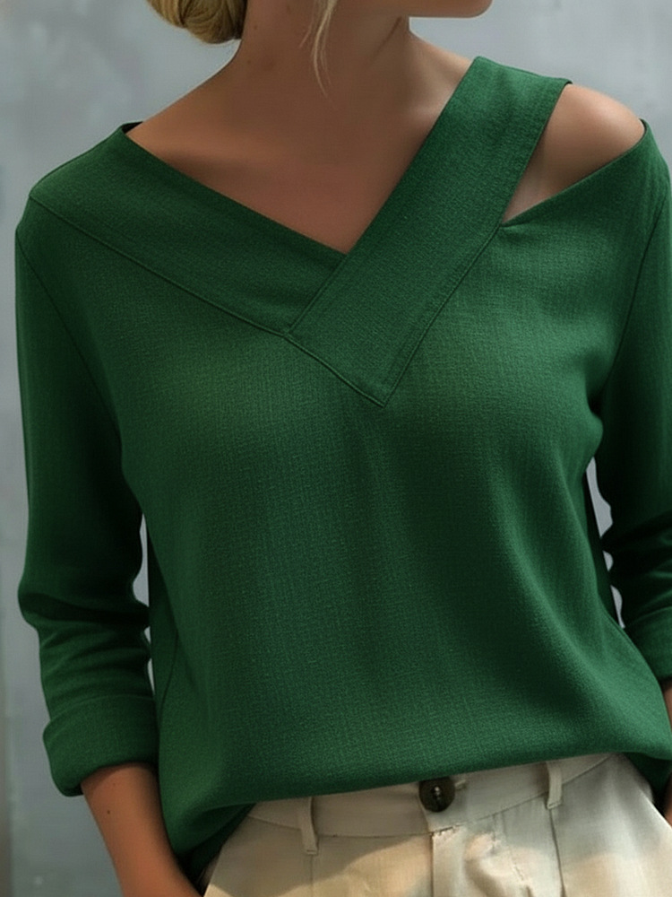 The Linen-Cotton Drape: Stylish V-Neck Off-The-Shoulder Top 