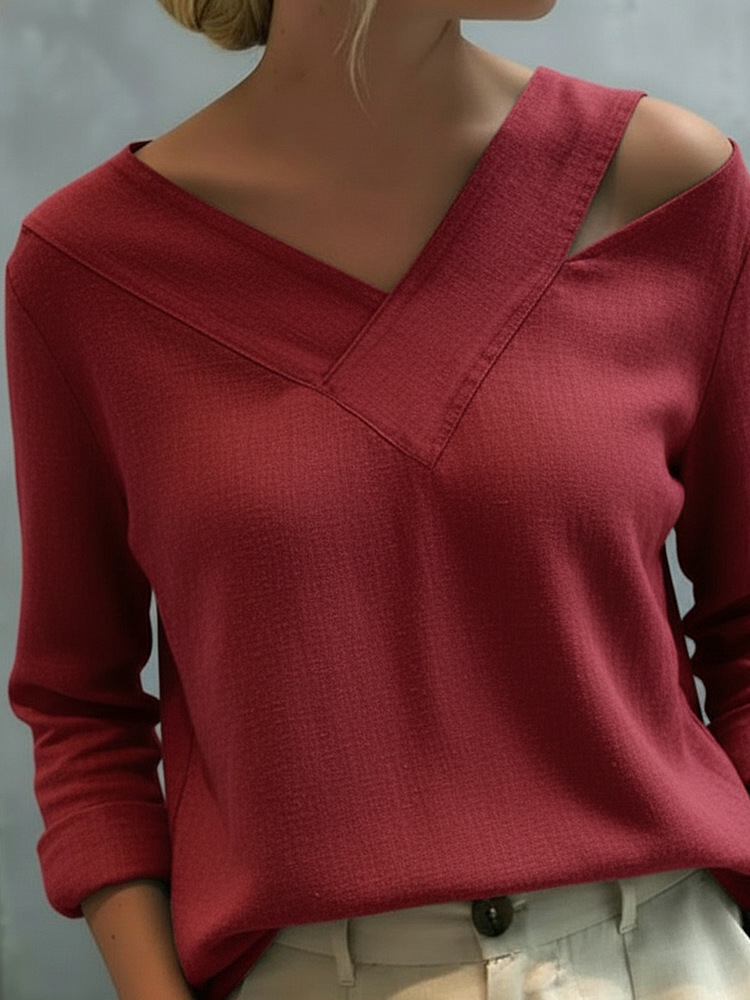 The Linen-Cotton Drape: Stylish V-Neck Off-The-Shoulder Top 