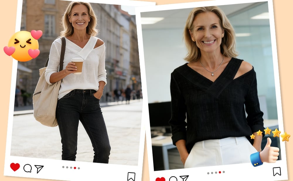 The Linen-Cotton Drape: Stylish V-Neck Off-The-Shoulder Top 