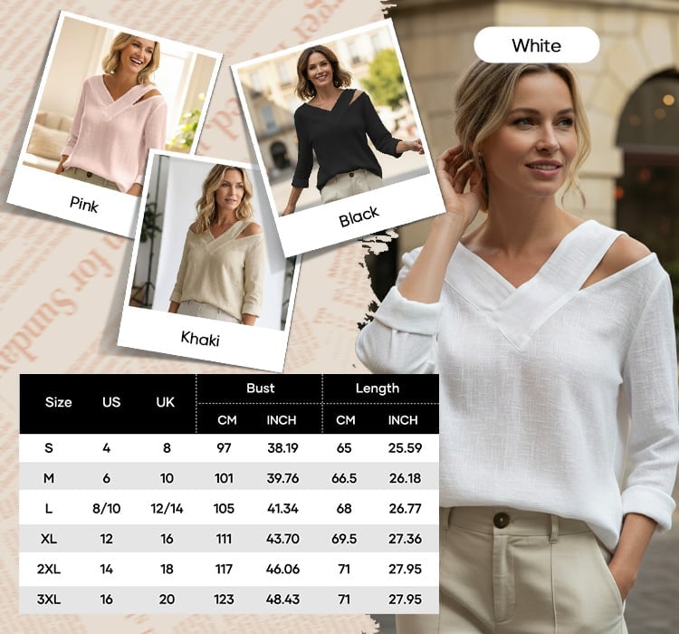 The Linen-Cotton Drape: Stylish V-Neck Off-The-Shoulder Top 