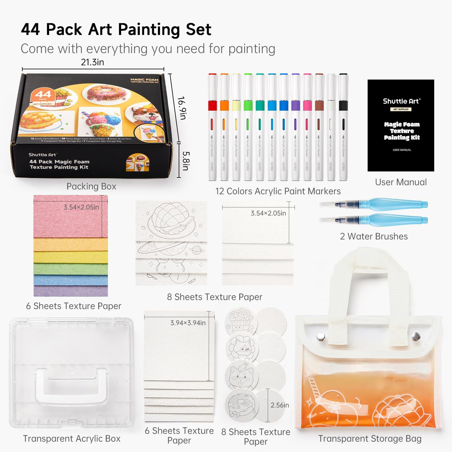 Magical 3D Foam Painting Kit – 44PCS Kids Art Set with 28 Texture Papers & 12 Acrylic Paint Markers