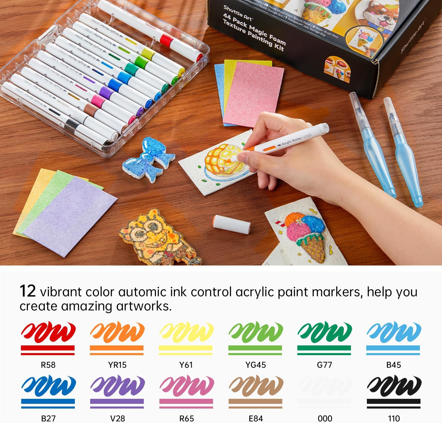 Magical 3D Foam Painting Kit – 44PCS Kids Art Set with 28 Texture Papers & 12 Acrylic Paint Markers