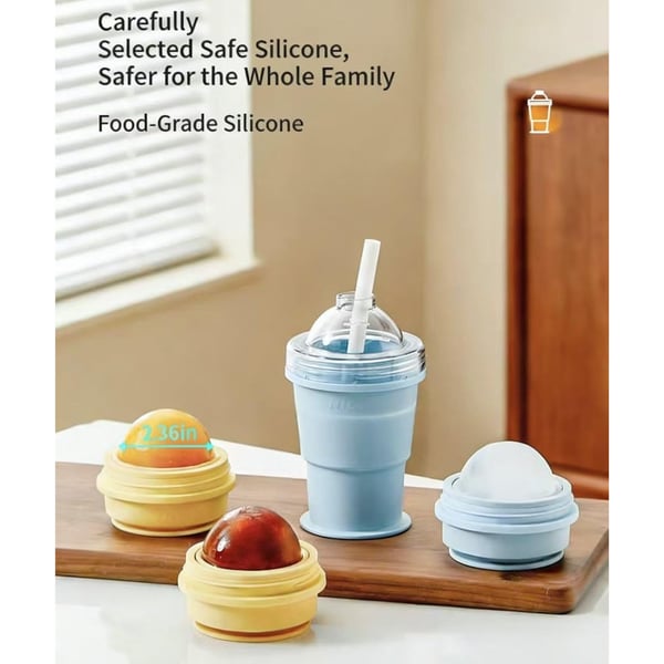 🔥NEW HOT SELLING 49% OFF 🔥 2-in-1 Collapsible Silicone Ice Ball Maker Cup & Reusable Ice Sphere Mold with Straw Lid