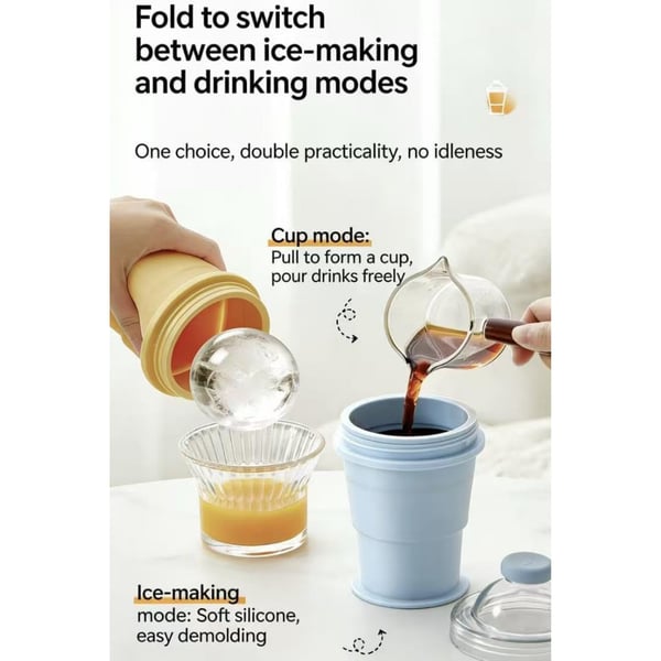 🔥NEW HOT SELLING 49% OFF 🔥 2-in-1 Collapsible Silicone Ice Ball Maker Cup & Reusable Ice Sphere Mold with Straw Lid