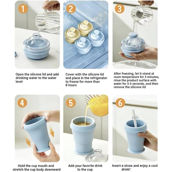 🔥NEW HOT SELLING 49% OFF 🔥 2-in-1 Collapsible Silicone Ice Ball Maker Cup & Reusable Ice Sphere Mold with Straw Lid