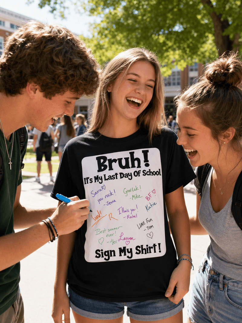 Bruh It’s My Last Day Of School Print T-Shirt